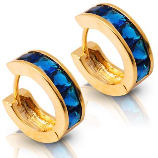  Emerald Hoop Huggie Cuff Pierced Blue Sapphire Gold GP Earrings