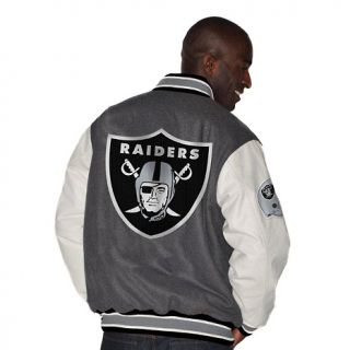 III NFL Vintage Varsity Jacket with Leather Sleeves   Raiders