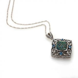 Orvieto Silver Green Drusy and Blue Topaz Sterling Silver Pendant with