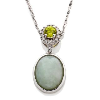 197 381 oval green jade and peridot pendant with diamond accents and