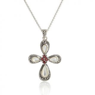 202 001 marcasite and gemstone sterling silver cross pendant with 18