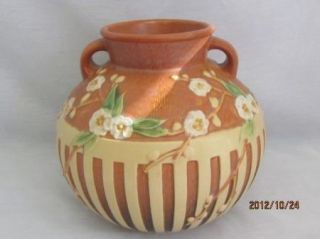 Roseville Pottery 625 8 Brown Cherry Blossom Vase