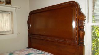 Antique Quarter Sawn Oak Full Bed & Dresser Set Bevel Mirror 1800s