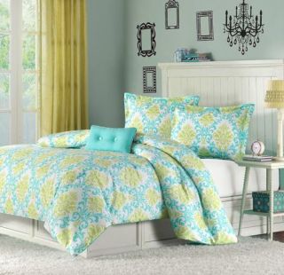  Teal Green Damask Motif Comforter Bedding Set Size Twin XL Extra Long