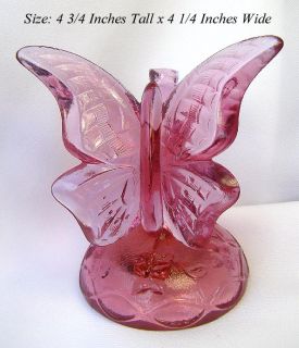 Vtg Pinkish Purple Fenton Glass Butterfly Ring Tree Figurine Jewelry