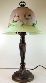 Fenton Hand Painted Bell Shade Lamp in Burmese Glass