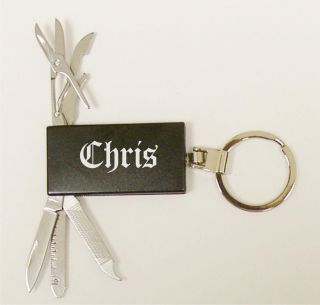 Personalized Black 6 Function Key Ring Tools Engraved Chain Tag