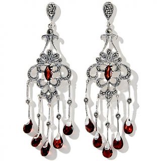 Garnet and Marcasite Sterling Silver Chandelier Earrings at