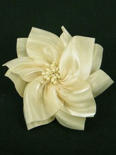 Fabric Gardenia Flower Brooch Pin 4 1 4 in DIA6 White 5389