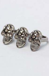 Accessories Boutique The Triple Skull Ring with Rhinestones in Silver