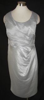 20W Adrianna Papell Silver Beaded Satin Shimmer Dress with Bolero $230