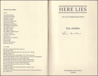 Eric Ambler Memoirs Here Lies Thriller Writer WWII etc 1985 Signed