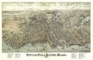 antique map fall river massachusetts 1877 bristol city of fall river