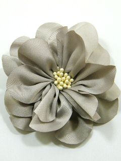 Handmade Fabric Camellia Flower Brooch Pin CDA5 Gray