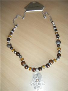 Erica Lyons Strand Hand Pendant Beaded and Silver Necklace Hasma Tag