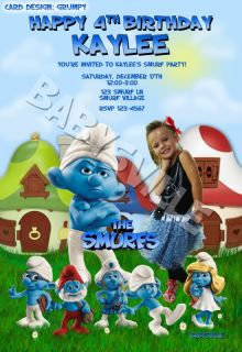 Smurfs Smurfette Custom Birthday Invitation Card Photo Clumsy Papa