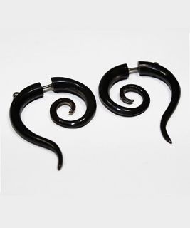  Handmade Bone Horn White Black Spiral Fake Gauge Earrings