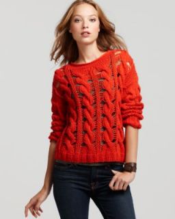 Patterson J Kincaid New Findley Orange Cable Knit Crochet Pullover