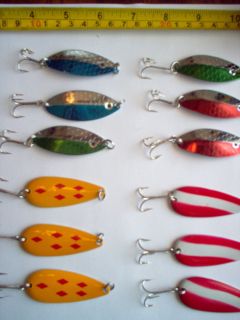 12 x FISHING Tackle SPOONS RED WHITE SPOONS PIKE WALLEYE LURES BAITS