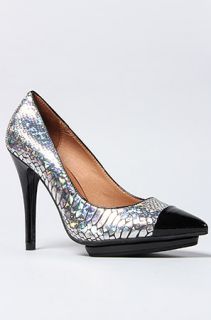 Jeffrey Campbell The Bullet Shoe in Metallic Snake and Black Patent