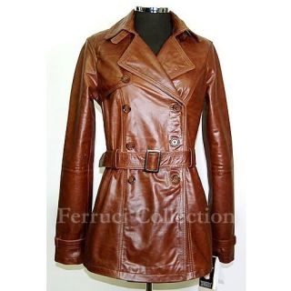 Felicia Brown Ladies Womens Leather Jacket Trench Coat