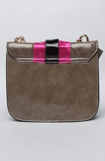 Melie Bianco The Jill Patent and Satin Trim Chain Bag in Gray