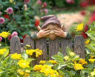  PEEKING OVER FENCE GARDEN DECOR SEE NO EVIL METAL STAKES EYES COVERED