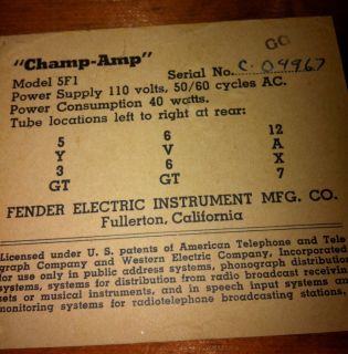 1957 Fender Champ 5F1 Vintage Tweed Tube Amp Excellent Cond