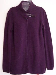 EUC FENN WRIGHT MANSON 100% 2 Ply Cashmere Purple Open Front Cardigan