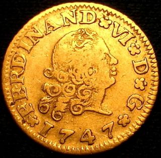 Ferdinand VI 1$ Gold Coin 1747 Spanish Gold Half Escudos Doubloon 22K