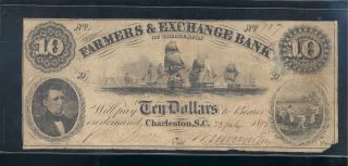 1853 FARMERS EXCHANGE BANK OF SOUTH CAROLINA 10 NOTE VINTAGE CURRENCY