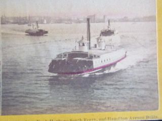1870s New York City Harbor Ferry and Boats Stereoview Photograph