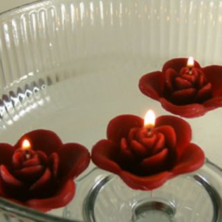 12 Burgundy Floating Rose Wedding Candles for Table Centerpiece