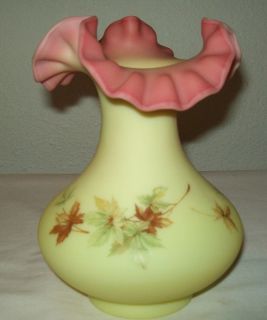 Fenton Burmese Autumn Maple Leaf Marked Beautifulvintage Vase