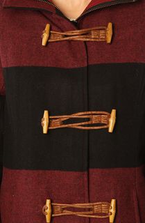Makia The Duffle Toggle Coat in Black and Biking Red Stripe