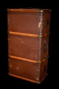 Antique 1800S T P FERRIER FRANCE STEAMER TRUNK French Canvas Patina