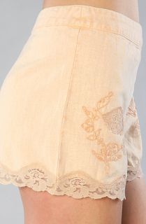 Free People The Lace Embroidered Linen Short in Peach Blush