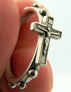 WOW Medium Silver Crucifix Cross Finger Rosary Ring Catholic 1 Decade