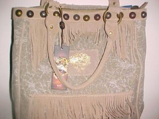 ed hardy finly bofin 6204 suede fringed bag nwt $ 245