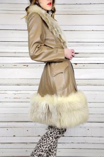Vtg 70s Shaggy Shearling Lambs Fur Collar Princess Leather Belt