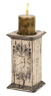 Distressed Shabby Wood Pillar Candle Holder 9H 5W