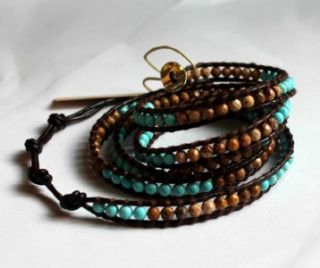 NWT CHAN LUU Mixed Turquoise Wrap Bracelet on Brown Colored Leather