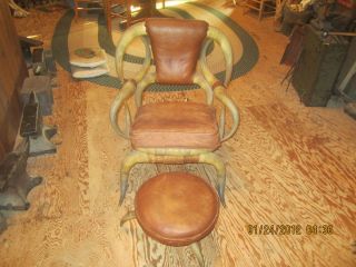  Antique Vintage Leather Horn Chair