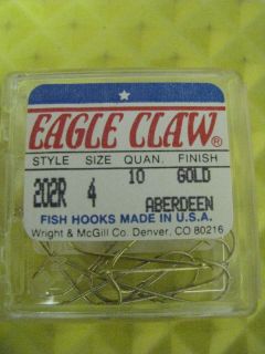  Eagle Claw Fish Hooks Gold 202R Size 4