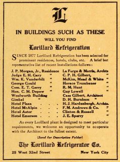 1915 Ad Lorillard Refrigerator Hotels Residences Installation Emerson