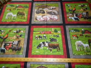 Elizabeth Studio Fabric Farm Animals 23 Panel Chickens Horse Pig Cow