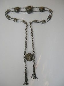 antique fishel nessler co silver lion head chain belt
