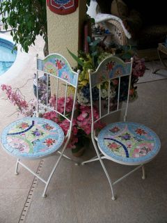  Mosaic Iron Folding Garden Bisto Patio Chairs Florals Flowers