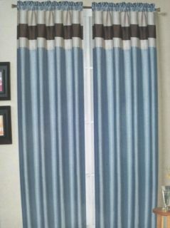 42 x 84 Two 2 Window Curtain Panels Faux Silk Lined Blue Bartridge
