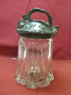 Antique Art Noveau Glass Dresser VanityTrinket Jar Silverplate